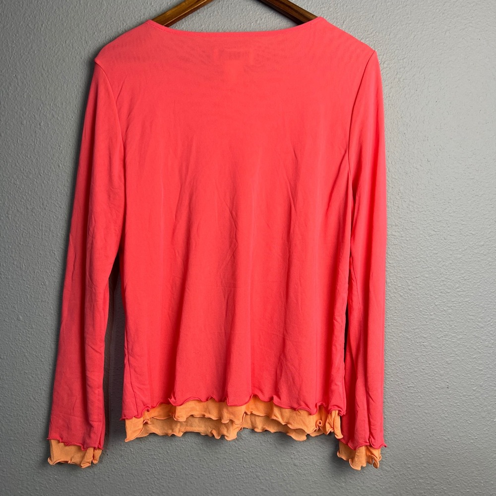 Susan Bristol Layered Colorblock Y2K Top Ruffle Hem Long‎ Sleeve Coral Pink XL - Picture 4 of 8